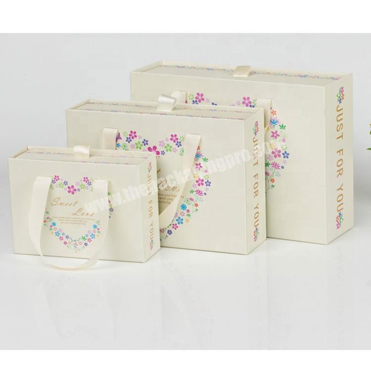 Custom Printed Scarf Paper Packaging Drawer Cardboard Box Bra Packing with Ribbon Handles