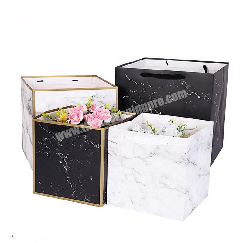 Custom Printed Square Shape Marble Pattern Cosmetic Paper Bags With Your Own Logo