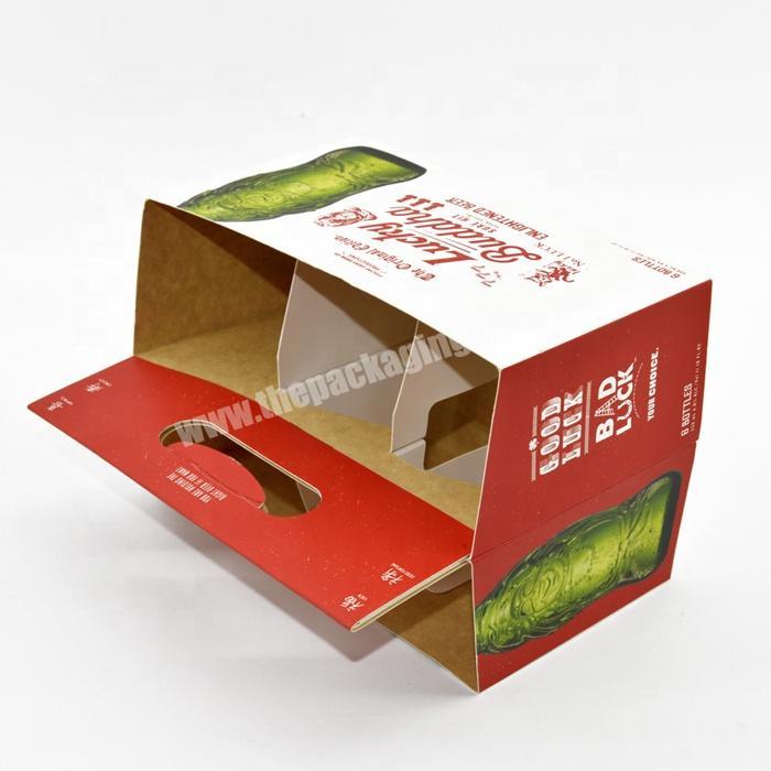 Custom printing corrugated paper packaging box with handle for 6 beer bottle pack