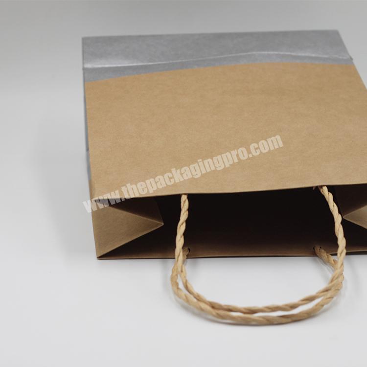 Custom printing fashion brown drawstring kraft paper cardboard packaging shopping tote bag with rope handle