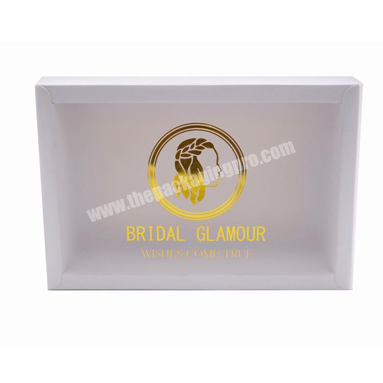 Custom printing full lace human hair wig box sliding drawer paper packaging clothing box with PET clear sleeve