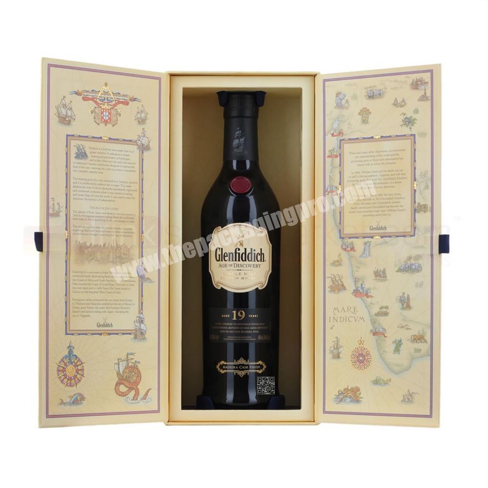 custom printing high quality single whiskey bottle box cardboard packaging with fixed tray
