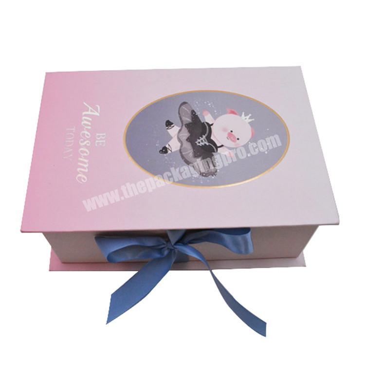 Custom printing luxury pink cartoon packaging cosmetics  magnet box ribbon gift box for skincare makeup