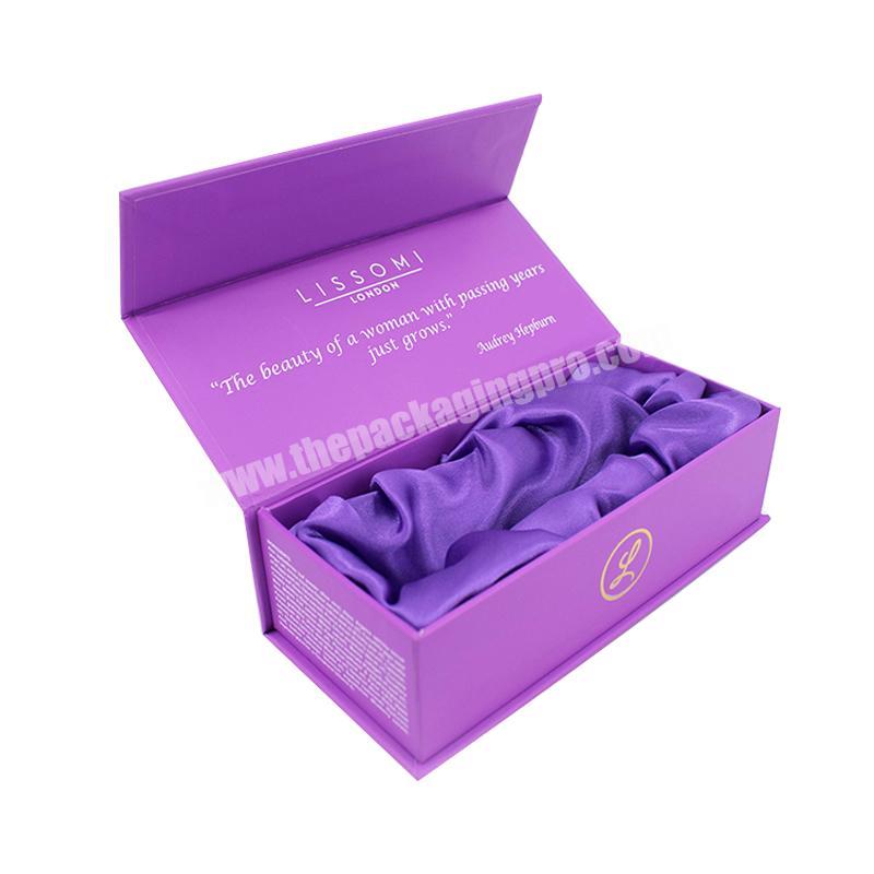 Custom printing magnetic flip top collapsible gift box cosmetics massage packaging with satin silk