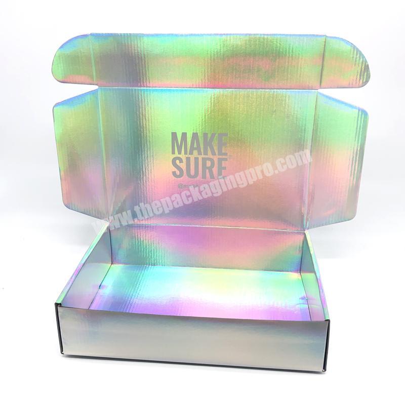 Custom printing Pink glitter Hologram Rainbow Storage Shipping Packaging Boxes Kids Clothes Rainbow Color Mailer Box