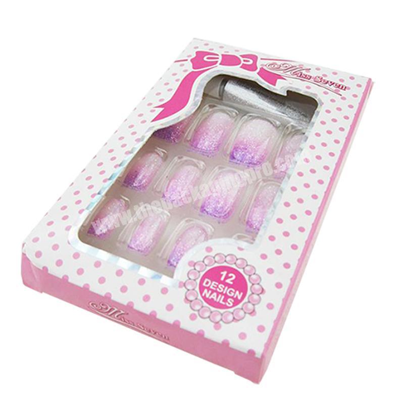 Custom Printing Pink Women Beauty False Nails Cosmetic Folding Packaging Paper Box With Window