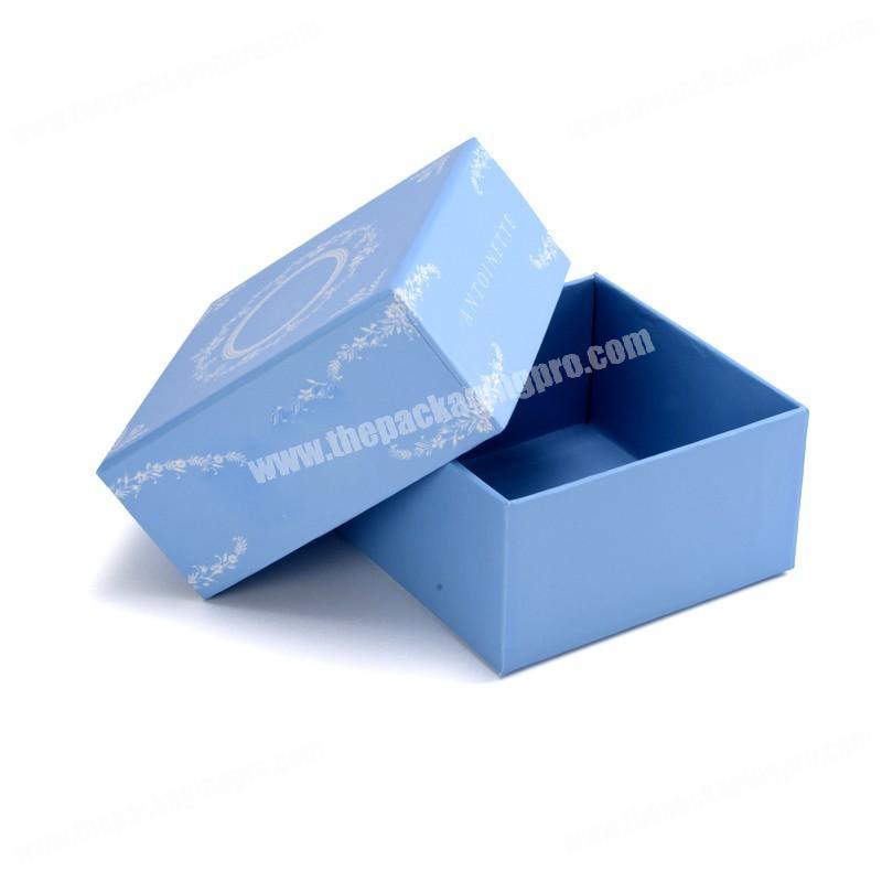 Custom printing square shape blue jewelry packaging hot stamping lid gift box