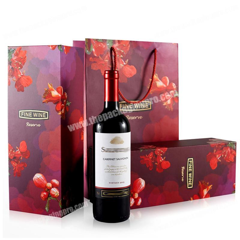 Custom private luxury rope handle book style open insert fitting wine bottle champagne packaging box