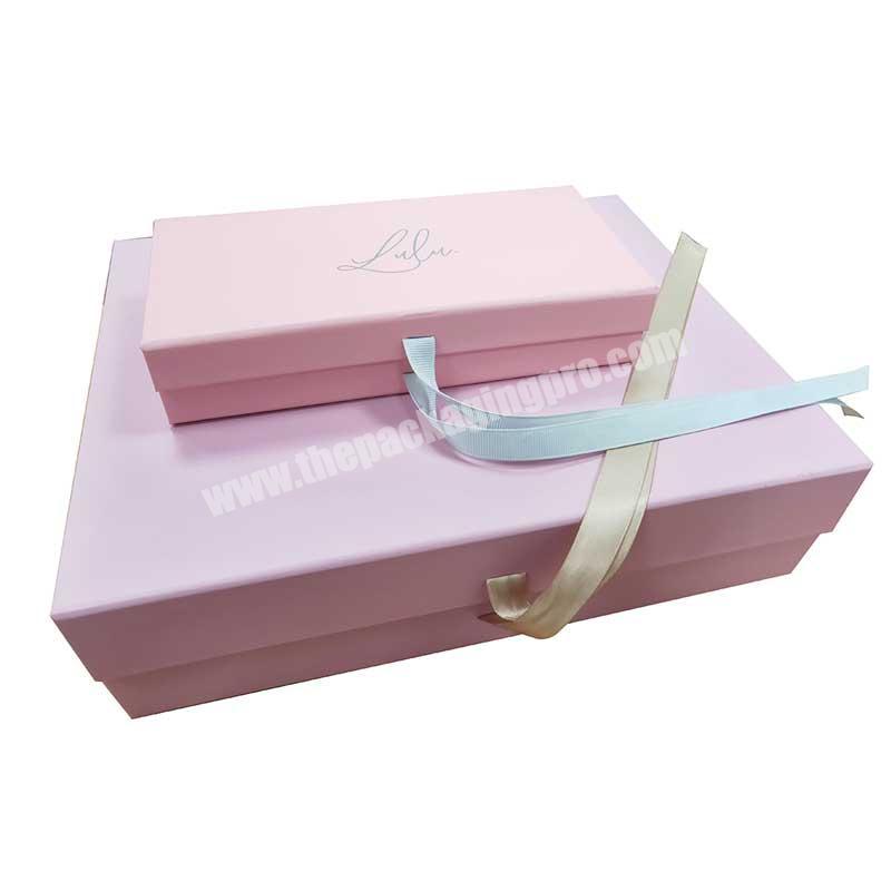 Custom professional pink magnetic closure gift box cosmetic collapsible box with ribbon