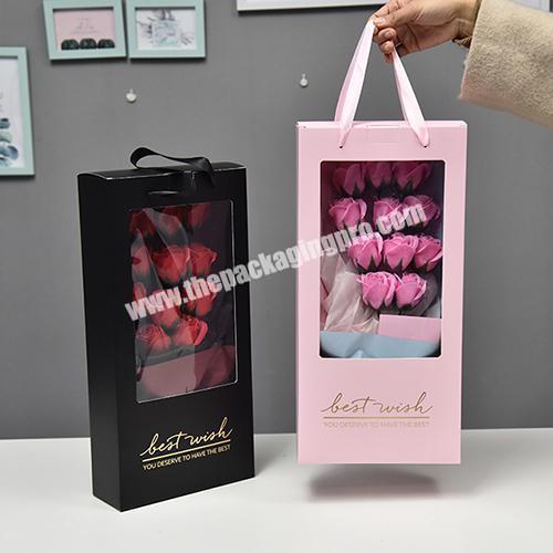 Custom PVC Clear Plastic window Drawer Box Preserved Flower Gift Rose Packaging Box with handle