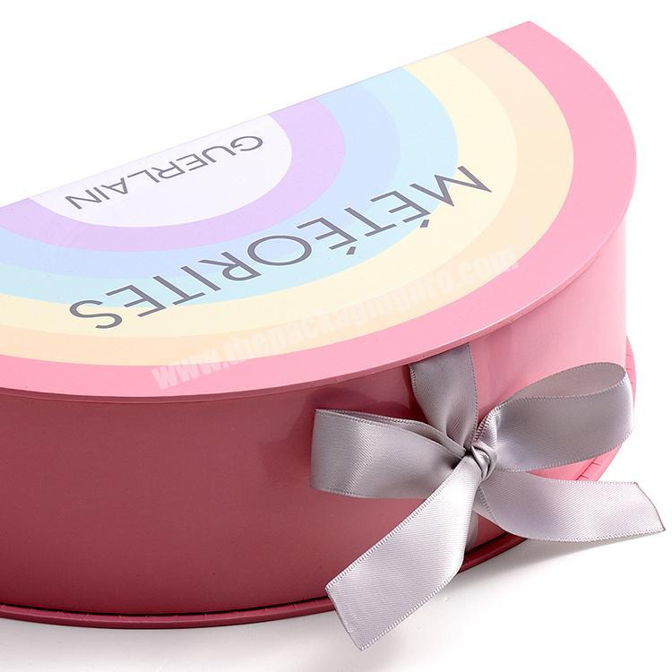 Custom rainbow shape cardboard paper cosmetic storage packaging makeup box with ribbon