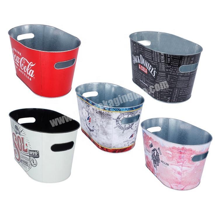 custom rectangle metal ice bucket color printing luxury metal tin box packaging