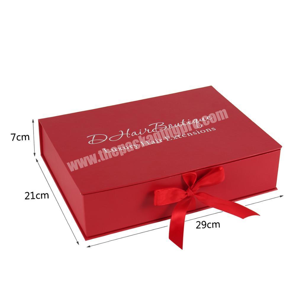 Custom rectangle shape foldable wig packaging paper box with ribbon