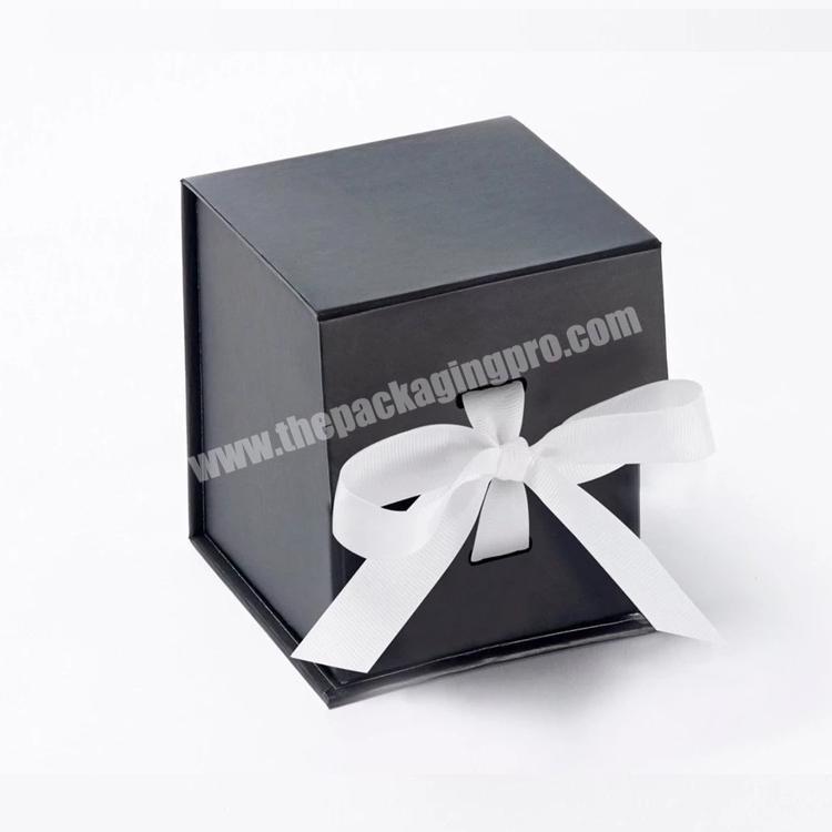 Custom recyclable CMYK packaging magnetic folding small black cardboard candle holder boxes