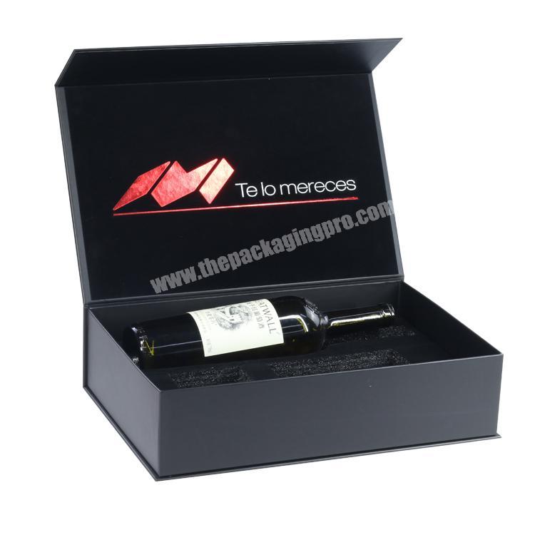 Custom recyclable CMYK packaging wholesale black magnetic red wine laminated packing box for vin rouge