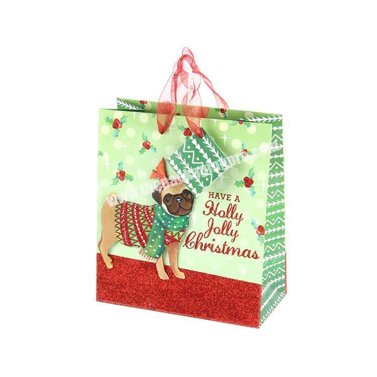 Custom recyclable CMYK printing Christmas lovely dog gift paper sacks