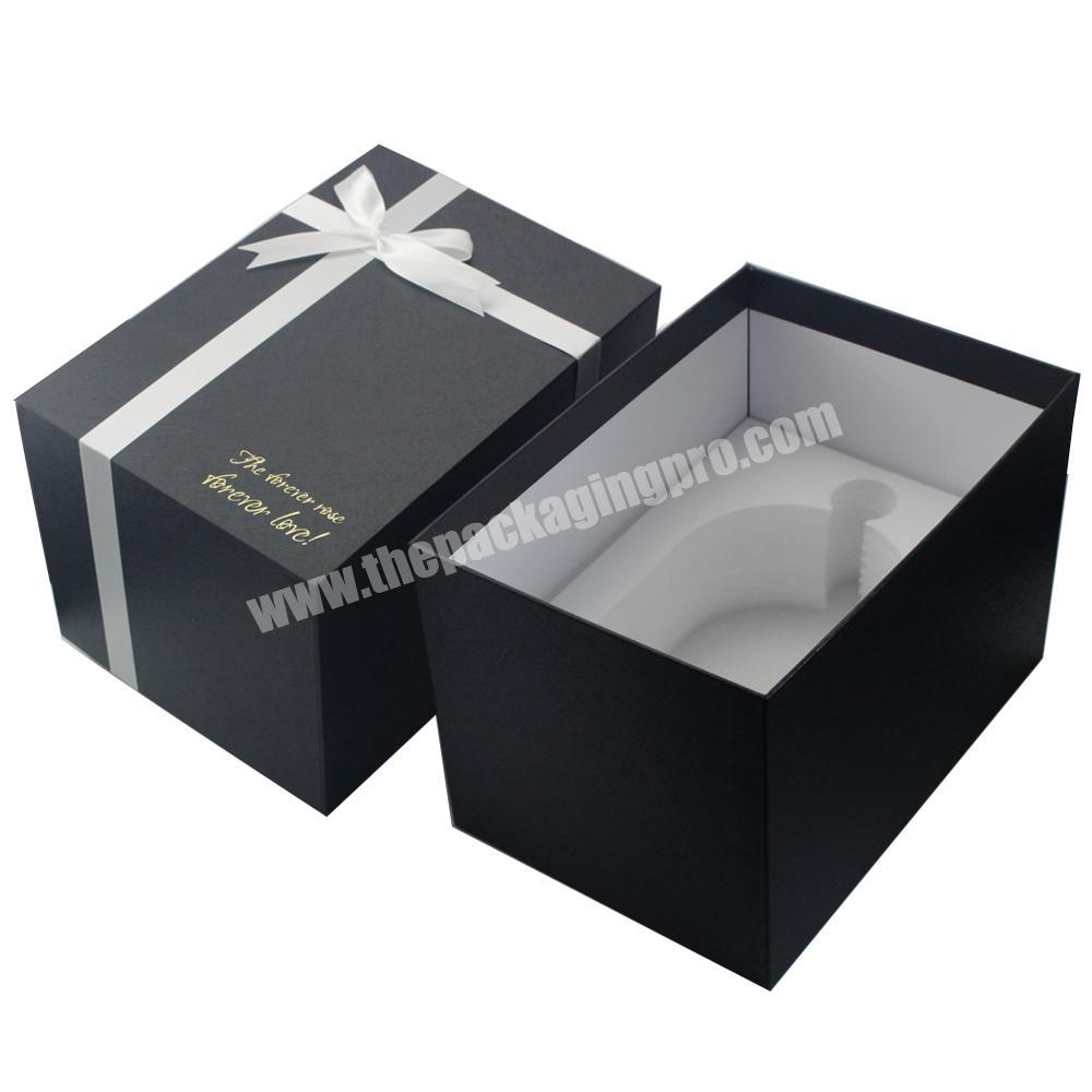 Custom recycled black texture paper cosmetic perfume gift box packaging luxury