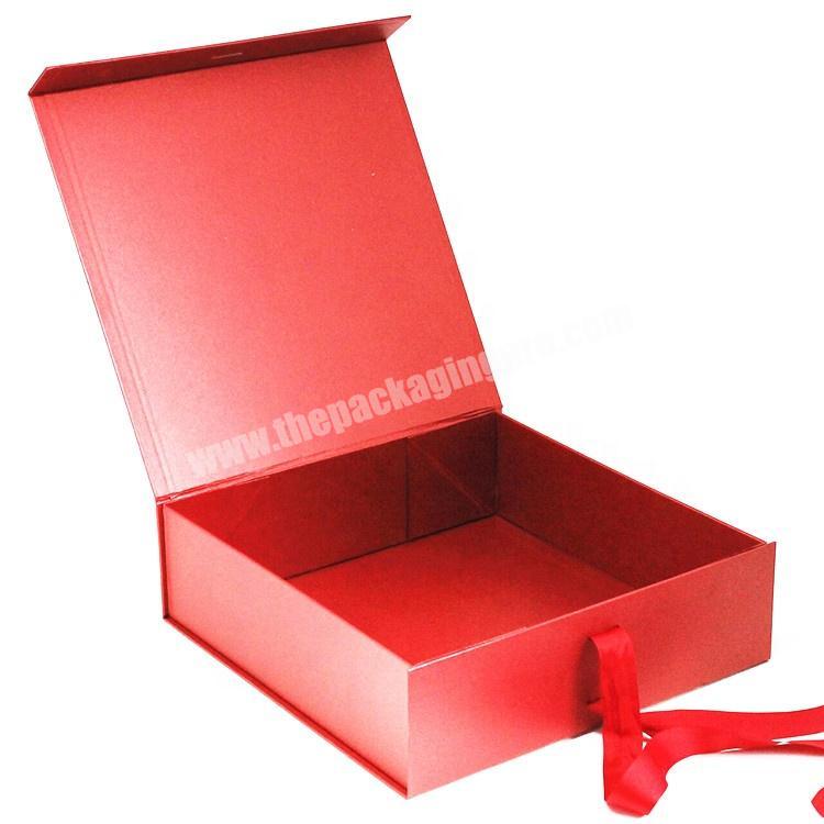 Custom Red Printed Christmas Eve Box with Ribbon Closure Wholesale Magnetic Foldable Gift Box
