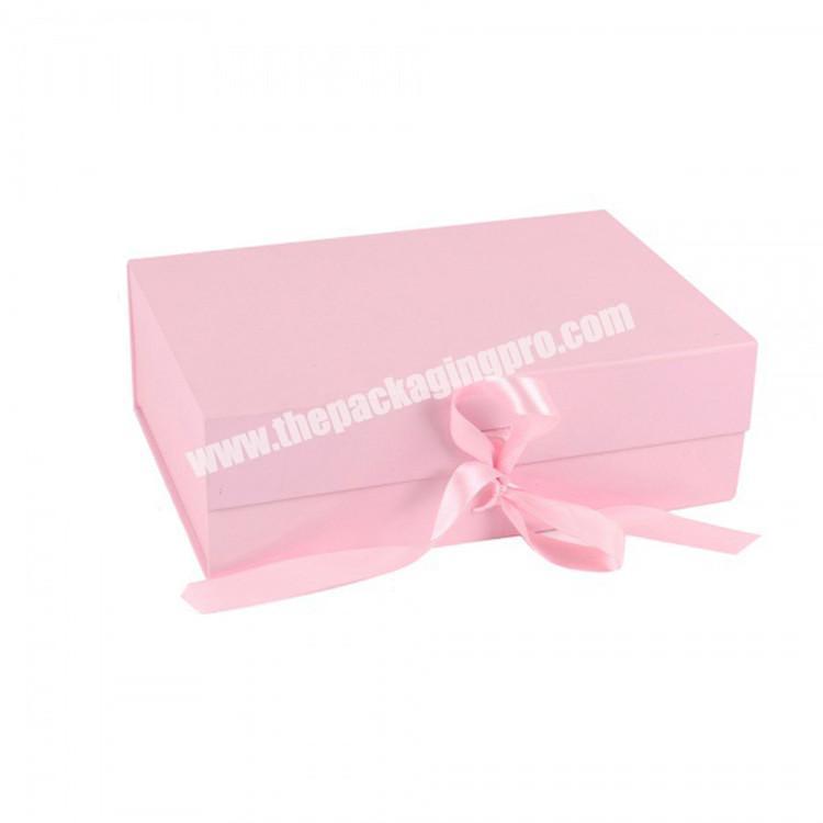 Custom retail logo printed cardboard folding box with ribbon