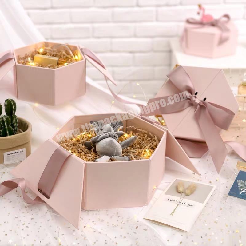 custom ribbon gift packaging box with ribbon closure for Birthday gift