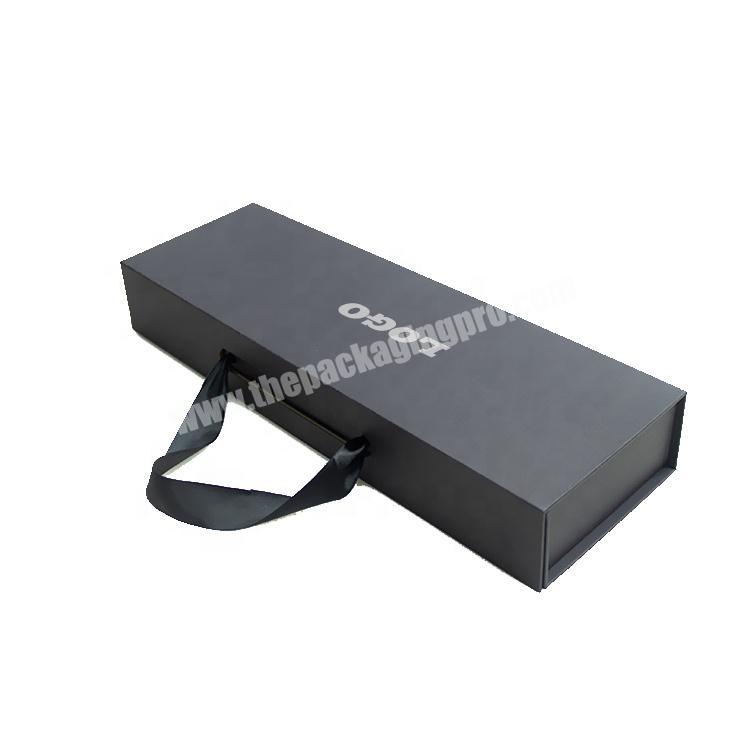 Custom Ribbon Handle Black Folding Packaging Hair Extension Cardboard Box With Magnetic Closure