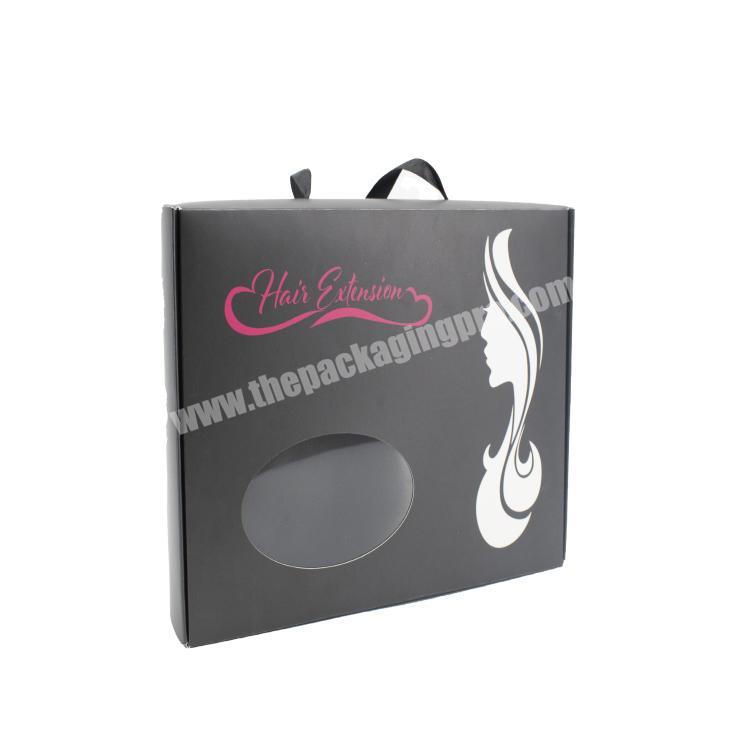 Custom Ribbon Handle Black Folding Packaging Paper Boxes Wholesale Premium Human Hair Wig Packaging Box