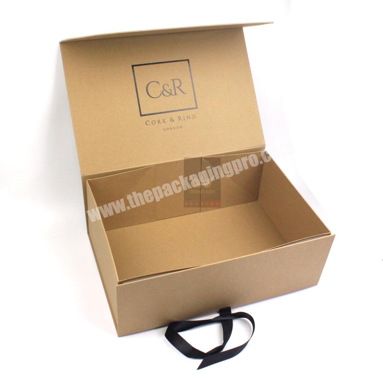 Custom Rose Gold Logo Cardboard Flat Folding Hair Extension Kraft Paper Packaging Gift Box With Ribbon