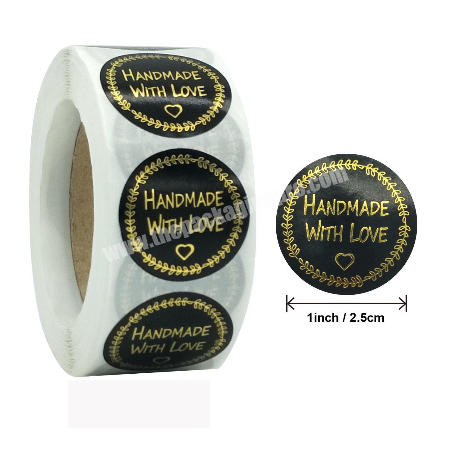 Handmade With Love Personalised Stickers, Foiled Stickers With Gold,  Silver, Rose Gold, Handmade With Love Label, Kraft Business, 51mm ST046 