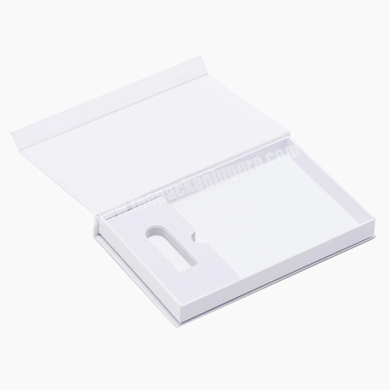 Custom shallow white present USB presentation gift box with magnetic catch