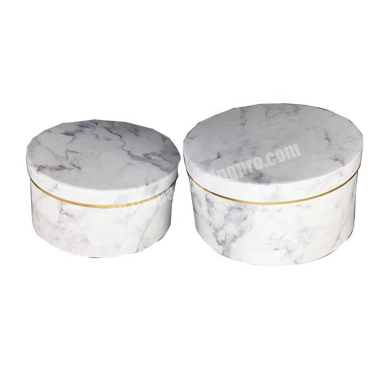 Custom Size And Logo High Quality White Marble Color Black Cardboard Round Box For Gifts Packaging