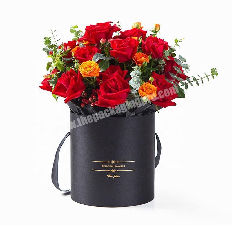 Custom Size Foil Stamping Logo Fresh Flower Rose Luxury Gift Packaging Cylinder Tube Round Hat Shape Cardboard Paper Box