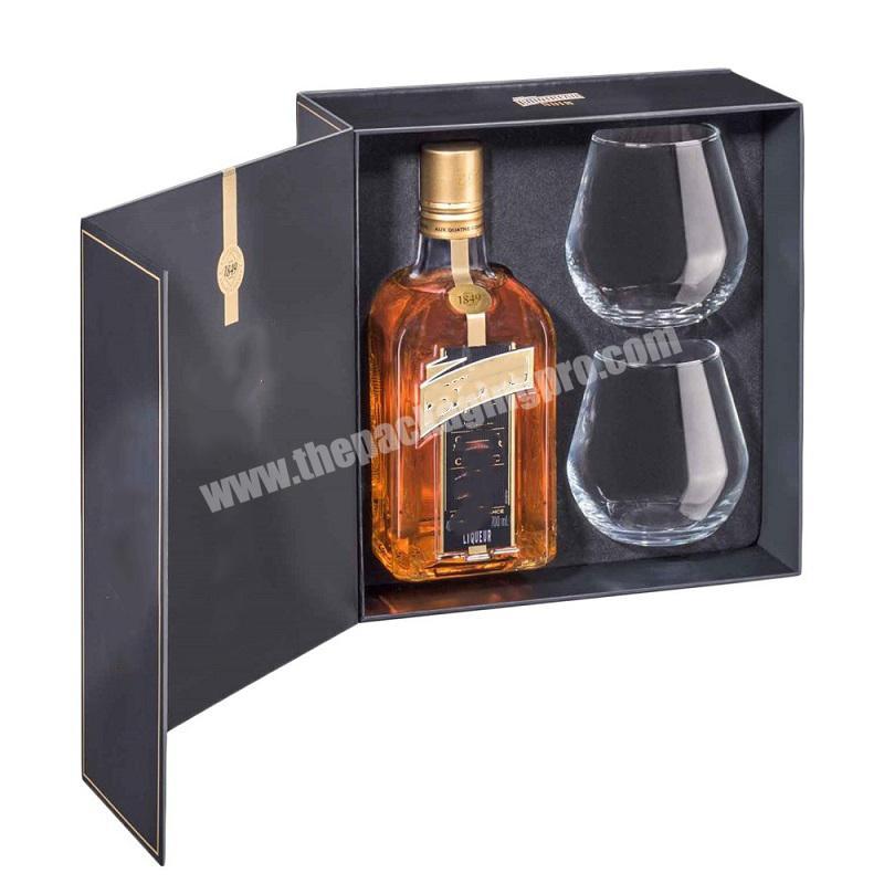 Custom Size  Magnetic Closure Rigid Cardboard Whisky Bottle Glasses Paper Gift Boxes Packaging