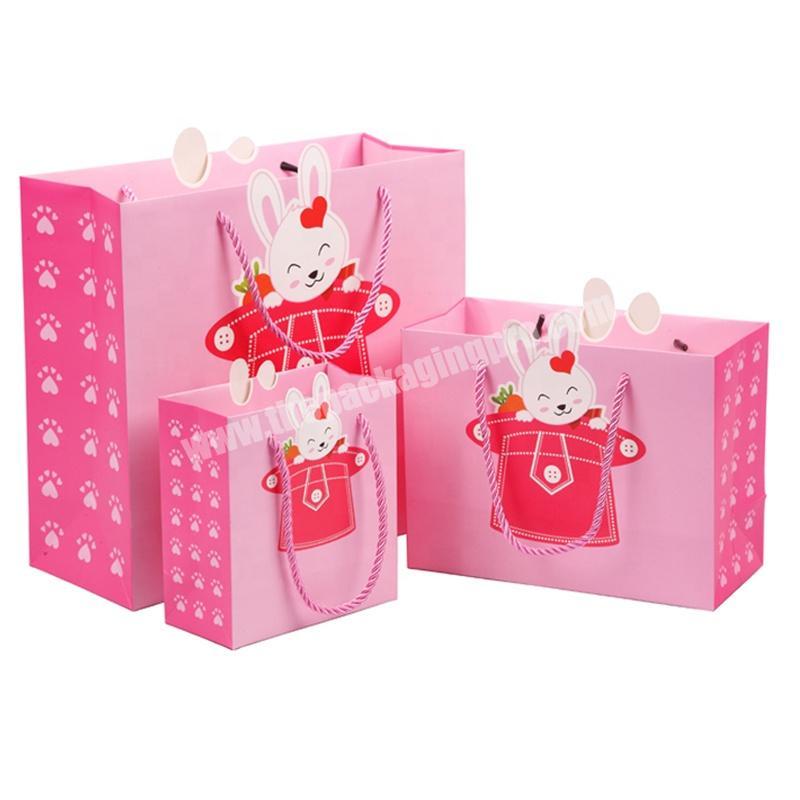 Custom Size Pink Printed Lovely Design Animal Shape Kids Gift Paper Bags Christmas Birthday Baby Clothes Packaging Bags
