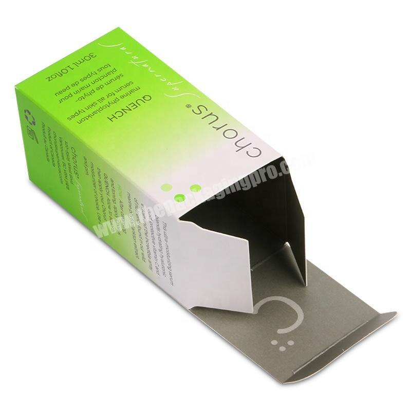 Custom skin care green silver printing flacon 30ml bottle cosmetic paper packaging