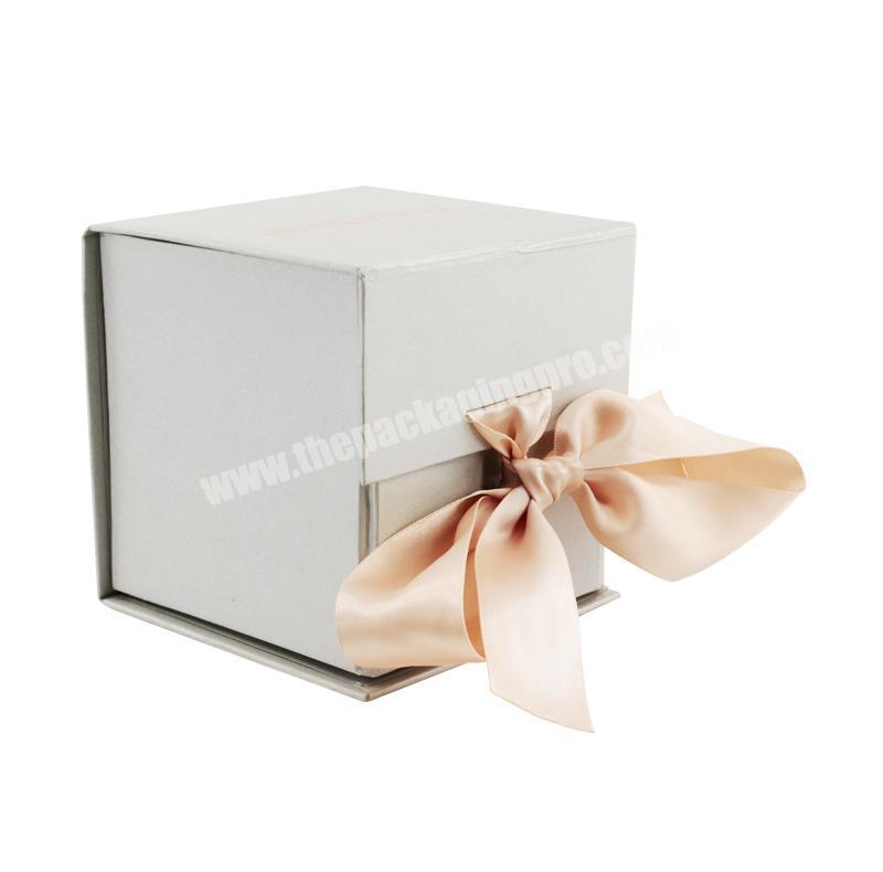 Custom small size magnetic folding paper box elegant wedding door gift box with ribbon bow