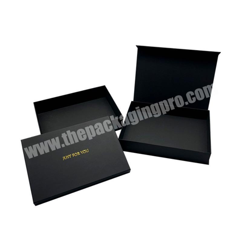 Custom Square Collapsible Rigid hard Black Flap Cardboard Folding gift box magnetic flap closure