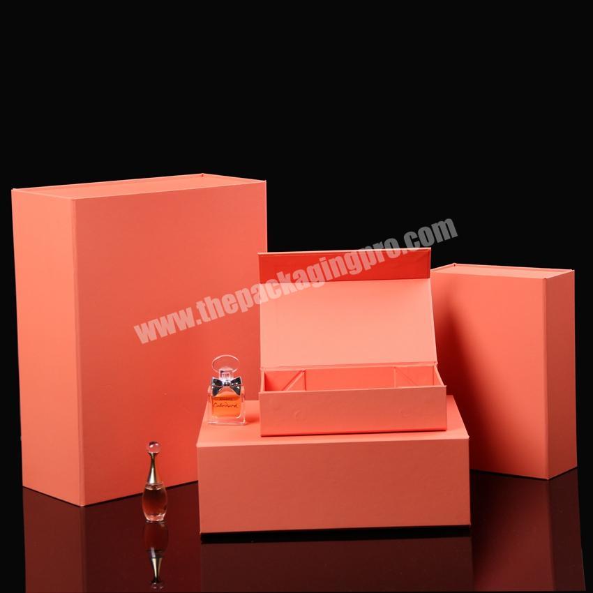 Custom Square Collapsible Rigid Orange Flap Cardboard Paper Folding Magnetic Closure Gift Box