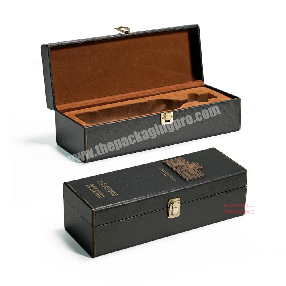 custom stitched leatherette paper whiskey bottle box cardboard gift boxes for wine bottles packaging