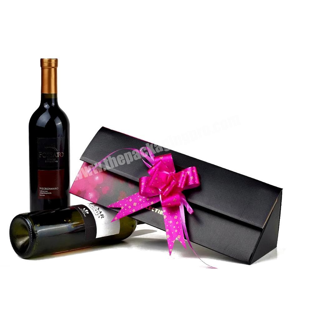 custom triangle shape gift box for single bottle wine, triangular flat-fold corrugated box  for champagne red wine packing