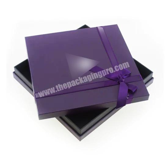 custom two pieces ribbon direcoration purple printed square lid off T-shirt gift apparel paper box