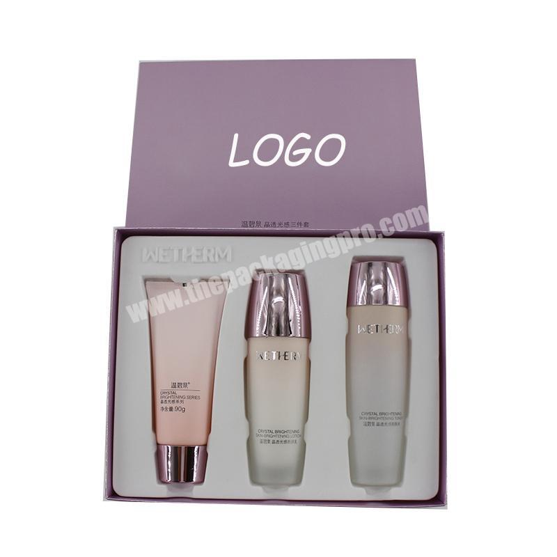 Custom UV Logo Recyclable Lid And Base Paper skin care packaging box with inserts