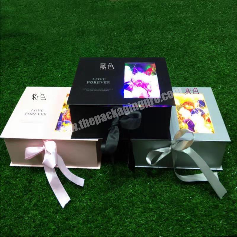 Custom Valentine's Day rose flower gift cardboard packaging Luxury rigid box with pet window eco friendly