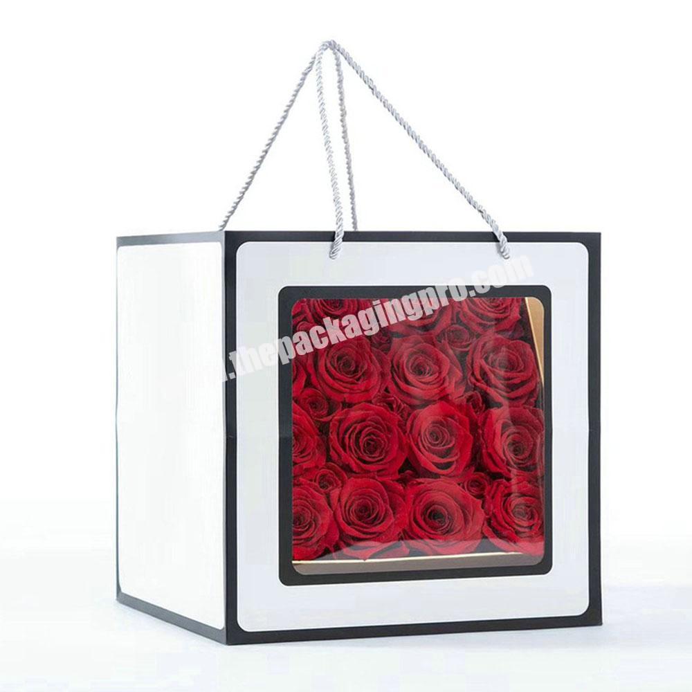 Custom white flower design paper bag with window