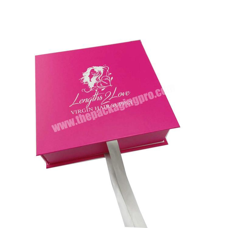 custom White foil logo  pink Paper Packaging Gift Foldable Magnetic Box With silver Ribbon