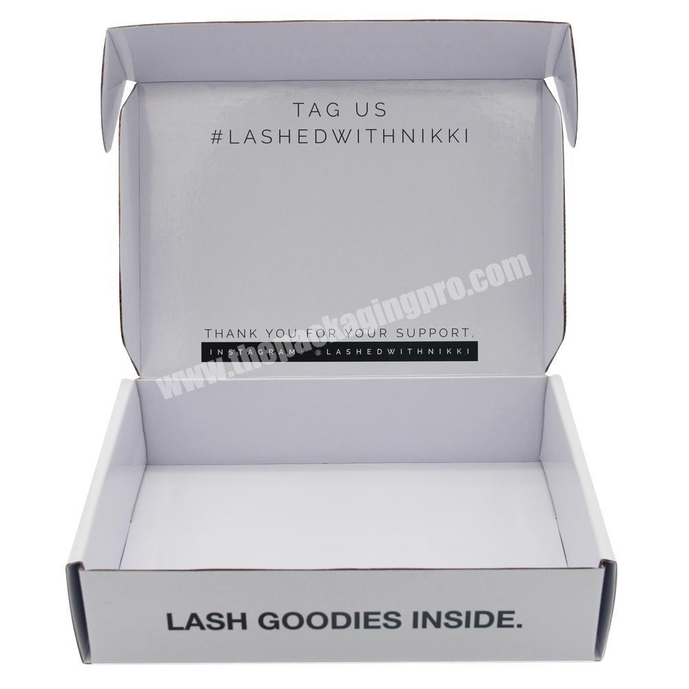 Custom white gloss corrugated paper lash shipping boxes with logo