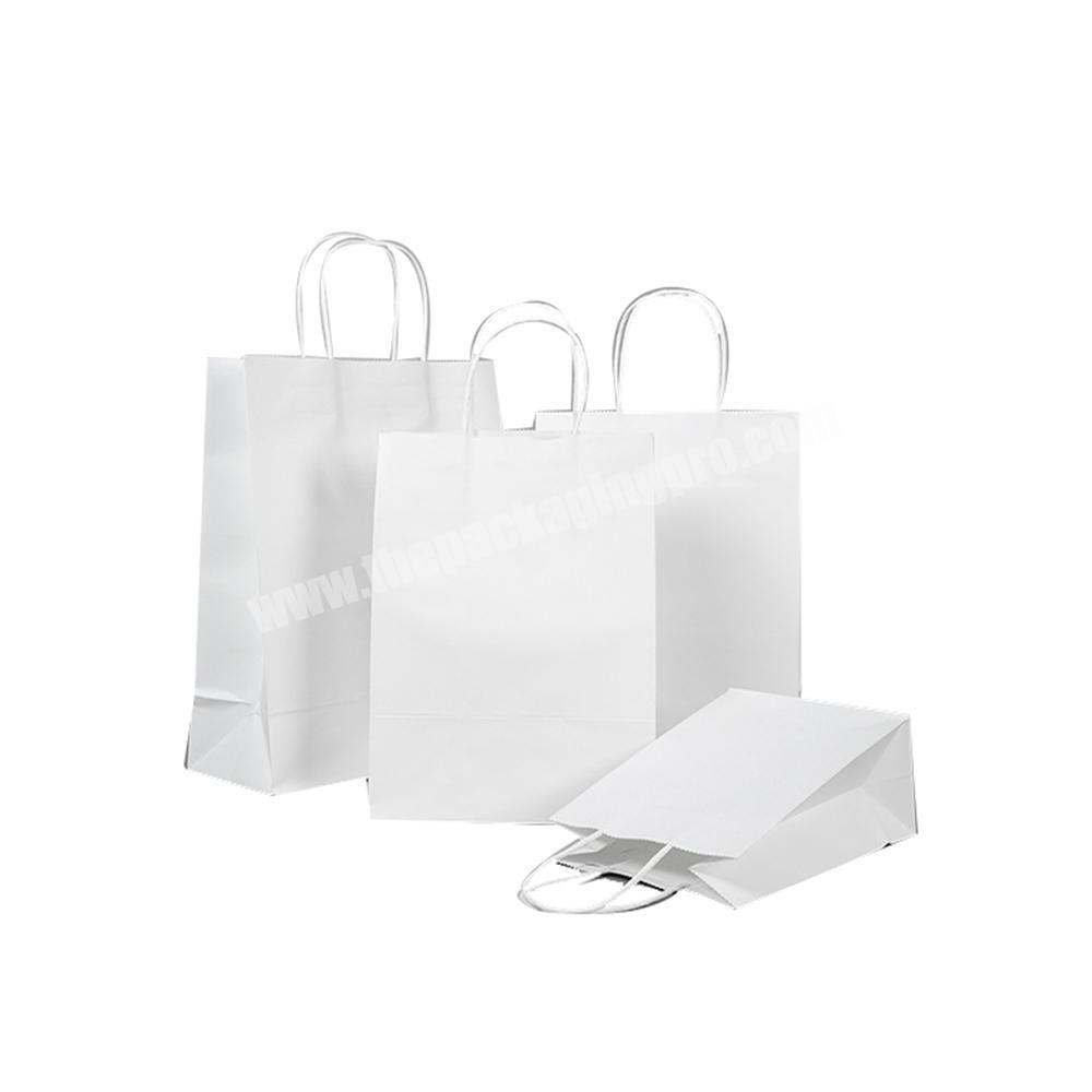 Custom white kraft eco friendly paper packaging bags for shopping with handles