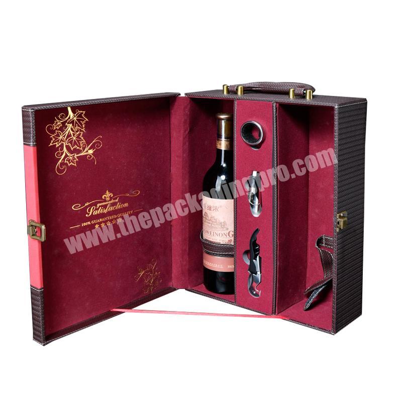 Custom wholesale black pu leather luxury gift packaging wine  box classical red premium box bottle for wine