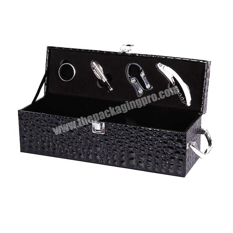 Custom wholesale black pu leather premium gift wine luxuery bottle packaging box single classical single wine box
