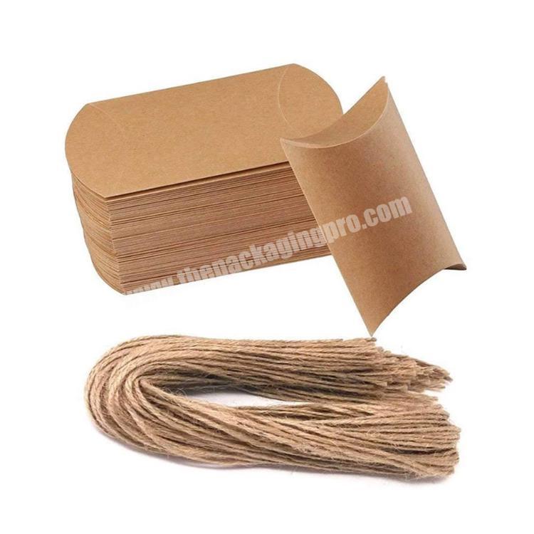 Custom wholesale Kraft Paper Pillow pack Box with Jute Twine for Wedding Party Favor
