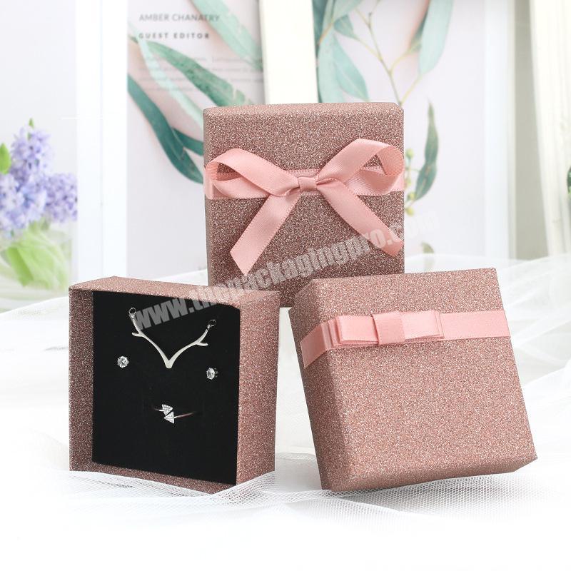 Custom Wholesale Special Recycled Eco Small Glitter Pink Paper Jewelry Packaging Gift Box With Foam Inserts